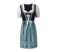 Dirndl Dress Women Oktoberfest Costume Bavarian Fancy Dress Party Set Blue Long with Apron and Shirt Oktoberfest Women's Outfit for Carnival Maids Outfit Adult for Women