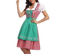 Dirndl Dress Women's Dirndl Oktoberfest Midi Dress Floral Lace Retro Large Sizes with Back Lacing and Removable Silk Bow Festive Costume Dress Dirndl Blouse for Bridesmaid, Green-22, XXL