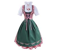 Dirndl Dress Women's Dirndl Oktoberfest Midi Dress Floral Lace Retro Large Sizes with Back Lacing and Removable Silk Bow Festive Costume Dress Dirndl Blouse for Bridesmaid, Red-5, M