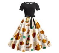Dirndl Dress Women's Knee-Length Costume Dress Summer Round Neck Cocktail Dress A-Line with Bow Short Sleeve Midi Dress Traditional Evening Dress Bavarian Dirndl Complete Sets Ball Dress for