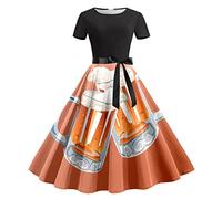 Dirndl Dress Women's Oktoberfest Cocktail Dress Short Sleeve Knee Length A-line Horn Swing Formal Party Dress Skirt Spaghetti Straps Dress Women, orange, XXL