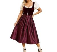 Dirndl Dress Women's Velvet Dirndl for Women Midi Elegant Costume Dress with Apron Bavarian Costume Skirt Costume Outfit Dirndl Complete Sets Large Sizes Costume Fashion Dirndl Dresses for Oktoberfest