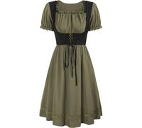 Dirndl Dresses, Elegant Cosplay Costume, Yard Dress for Women, Square Neck, Puff Sleeves, Two-Tone Outfit, Beer Festival, Party, Halloween, Historical Theme, Medieval Manuscript Art, Green, 3XL