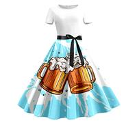 Dirndl for Women Midi Dirndl Dress Women's Elegant Costume Dress with Bow Modern Costume Dress Beer Print Bavarian Costume Fashion Costume Clothing Dirndl Dresses for Oktoberfest Cosplay