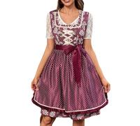 Dirndl for Women Red Costume Dress Women's Midi Dirndl Dress Including Dirndl Blouse Lace Apron 3-Piece Elegant Costume Dresses Modern Bavarian Outfit Refined Costume Dress for Oktoberfest