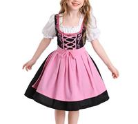 Dirndl Girls German Dirndl Dress Costumes for Bavarian Oktoberfest Traditional Dress with Apron for Halloween Carnival Traditional Costume Children's Girls Dirndls Halloween (Red-f, 14-16 Years)