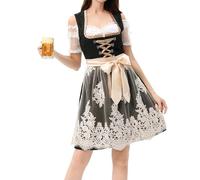 Dirndl Lang Bavarian Costume for Oktoberfest for Women, Elegant Cosplay Dress, German Beer Festival Performance Dress, Lace Details, Medieval Shield Made of Real Wood, black, L