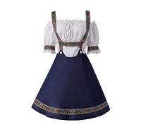 Dirndl Lang Bavarian Dirndl Dress Set for Oktoberfest Traditional German Beer Festival Costume for Women with Apron and Blouse Medieval Warrior Cape, darkblue, M