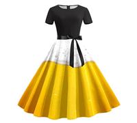 Dirndl Midi Women's Yellow Dirndl Dress Women's Modern Costume Dress with Bow Elegant Costume Dress with Prints Bavarian Costume Clothing Dirndl Dresses Costume Fashion Cosplay for Oktoberfest Outfit