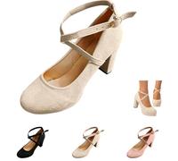 Dirndl Shoes Women's Costume Pumps Chunky Dance Shoes Bridal Shoes Block Heel Elegant Clasp Pumps Closed Platform Shoes for Wide Feet Weddings Classic Comfortable Traditional Shoes with Sturdy, beige