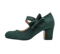 Dirndl Shoes Women's Costume Pumps Traditional Shoes with Heel Chunky Dance Shoes Bridal Shoes Block Heel Ballerinas Elegant Shoes for Dirndl Heel Shoes Clip Pumps, dark green, 12 UK