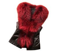 Dirndl Top Plus Size Solid Sleeveless Fur Collar Vest Coat Jacket Faux Suede Coat Women, red, XXXXL