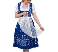 Dirndl Trachten Haus 3-Piece Midi Blue Embroidered Dirndl Dress Set for Oktoberfest, blue, 26