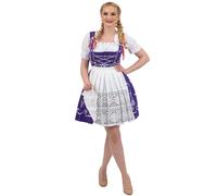 Dirndl Trachten Haus 3-Piece Short Purple Dirndl Dress Set with Embroidery for Oktoberfest, Purple, 22