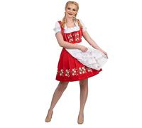 Dirndl Trachten Haus 3-Piece Short Red Embroidered Dirndl Dress Set for Oktoberfest, red, 8