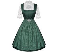 Dirndl Women's Dirndl with Floral Pattern Chest Part, Blue Smart Tie Cord Design, Puff Sleeves with Lace, Black Skirt and Lace Trim, Dirndl Blouses for Women, Costumes, Green, XXL