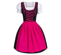 Dirndl Women's Dirndl with Floral Pattern Chest Part, Blue Smart Tie Cord Design, Puff Sleeves with Lace, Black Skirt and Lace Trim, Dirndl Blouses for Women, Costumes, 4-pink, 5XL