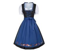 Dirndl Women's Elegant Costume Dress Long Blue Dirndl Dress Including Dirndl Aprons 2-Piece Classic Costume Dresses Modern Bavarian Costume Refined Costume Skirt for Oktoberfest and Carnival