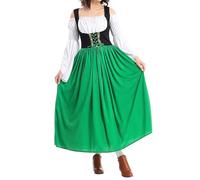 Dirndl Women's Halloween Adult Medieval Foreign Trade Beer Festival Long Dress Parents Child Performance Dress Witch Cosplay Costume Costume, Green, XL