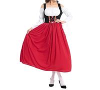 Dirndl Women's Halloween Adult Medieval Foreign Trade Beer Festival Long Dress Parents Child Performance Dress Witch Cosplay Costume Costume, red, S