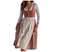 Dirndl Women's Long Traditional Dress Elegant Dirndl Dress Including Dirndl Aprons 2-Piece Bavarian Costume Modern Costume Dresses Refined Costume Skirt with Button Placket for Oktoberfest Outfit