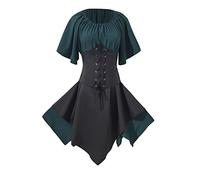 Dirndl Women's Medieval Costume for Women Trumpet Sleeves Irish Shirt Dress with Corset Traditional Dress Halloween Women M Costumes, Costume Blouses, Elf, Black Cape, black, S