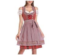 Dirndl Women's Midi 3-Piece Costume Dress Women's Velvet Dirndl Dress Women's Red with Dirndl Aprons Dirndl Blouse Lace Costume Skirt Costume Fashion Bavarian Costume Dresses Oktoberfest