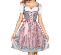 Dirndl Women's Midi Costume Dress Pink Dirndl Dress Including Dirndl Apron 2-Piece Elegant Costume Dress Modern Bavarian Costume Refined Costume Dresses for Oktoberfest and Carnival, pink, S