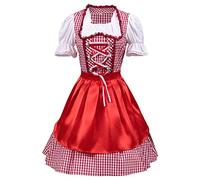 Dirndl Women's Modern Red Costume Dress Women's Midi Dirndl Dress Including Dirndl Aprons 2 Pieces Elegant Costume Skirt Modern Costume Dresses Refined Bavarian Costume for Oktoberfest and Carnival