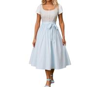 Dirndl Women's Oktoberfest Corset Lacing Long French Beer Dress Bavarian Cosplay Costume Elegant Bustier Apron Party Dress for Festival Nordic Tapestry Medieval, lightblue, S