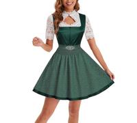 Dirndl Women's Red Costume Dress Women's Midi Dirndl Dress Including Dirndl Blouse Lace Apron 3-Piece Elegant Costume Dress Modern Bavarian Outfit Refined Costume Dresses for Oktoberfest and Carnival
