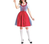 Dirndl Women's Red Traditional Dress Midi Elegant Dirndl Dress with Apron and Dirndl Blouse Fashion Costume Dresses Bavarian Costume Skirt Dirndl Complete Sets Dirndl Dresses for Oktoberfest