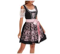 Dirndl Women's Short Dirndl Dress Black Costume Dress 3-Piece with Lace Apron and Dirndl Blouse Elegant Dirndl Complete Sets Dirndl Dresses Bavarian Costume Dresses Costume Skirt for Oktoberfest