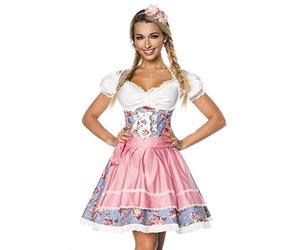 Dirndline Women's Premium Dirndl with Blouse Special Occasion Dress, Blue/Pink/White, 3XL