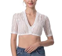 Dirndlparty Dirndl Blouse, Lace, Dirndl Blouse, Women's V-Neck Short Sleeve Costume Blouse for Oktoberfest, Cream White, White, 8