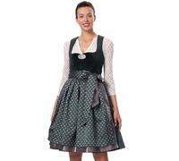 Dirndlparty Women's Velvet Dirndl 60 cm Midi Dark Green Dirndl with Double-Layer Apron, Classic Knee-Length Green Costume Dress Oktoberfest Bavarian, Green, 36