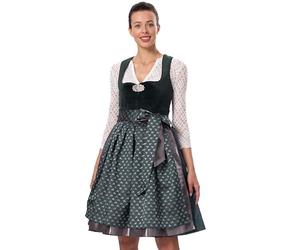 Dirndlparty Women's Velvet Dirndl 60 cm Midi Dark Green Dirndl with Double-Layer Apron, Classic Knee-Length Green Costume Dress Oktoberfest Bavarian, Green, 36