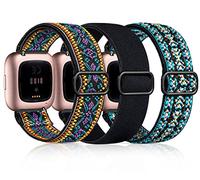 Dirrelo 3 Pack Nylon Straps Compatible with Fitbit Versa 2 Strap/Fitbit Versa Strap for Women Men, Stretchy Replacement Wristband for Fitbit Versa 2/Versa/Versa Lite/SE, AztecBlue+Black+AztecPurple