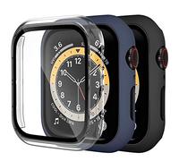 Dirrelo 3 Pack PC Case Compatible with Apple Watch Series 6/5/4/SE 40mm Tempered Glass Screen Protector, Full Cover Thin All-Around HD Protective Bumper Case for iwatch 6/5/4, Clear/Blue/Black