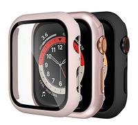 Dirrelo 3 Pack PC Case Compatible with Apple Watch Series 6/5/4/SE 40mm Tempered Glass Screen Protector, Full Cover Thin All-Around HD Protective Bumper Case for iwatch 6/5/4, Pink/Rose gold/Black
