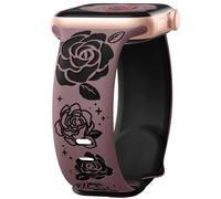 Dirrelo Floral Engraved Strap Compatible with Apple Watch Strap 40mm 41mm 38mm 42mm for Women, Soft Silicone Two-Tone Flower Sport Band for iWatch SE Straps Series 10 9 8 7 6 5 4 3 2 1,SmokyPurple