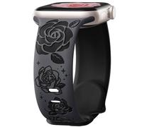 Dirrelo Floral Engraved Strap Compatible with Apple Watch Strap 44mm 45mm 46mm 42mm 49mm Women, Silicone Two-Tone Flower Sport Band for iWatch SE Straps Series 10 9 8 7 6 5 4 3 2 1 Ultra,Coal/Black