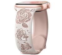 Dirrelo Floral Engraved Strap Compatible with Apple Watch Strap 44mm 45mm 46mm 42mm 49mm Women, Silicone Two-Tone Flower Sport Band for iWatch SE Series 10 9 8 7 6 5 4 3 2 1 Ultra,Starlight/MilkTea