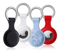 Dirrelo Holder Compatible with Apple AirTags Keyring, 4 Pack Flower Engraved Silicone Case, Scratch-Resistant Holder Keyring with Keychain for Keys Bags Luggage Pet Collars,D