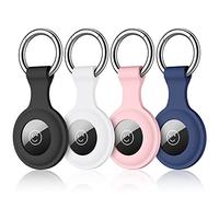 Dirrelo Keyring Compatible with Apple Airtag Holder Case, 4 Pack Silicone Case Tracker keychain Key Ring for Men Women, Safety Anti-lost Protector Case Cover, Black+White+Blue+Pink