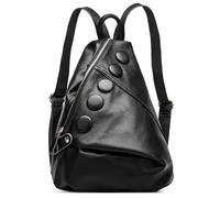 DIRRONA Anti-Theft Women's Backpack Genuine Leather Shoulder Bags Daily Casual Travel Elegant Ladies Daypack Work Shopping Dating Backpacks Fashion Button Decoration Black