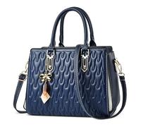 DIRRONA Elegant Women Handbags Fashion Ladies Shoulder Bags with Pendant Medium Casual Crossbody Bag Pu Leather Top Handle Handbags for Business Work Party Travel Blue