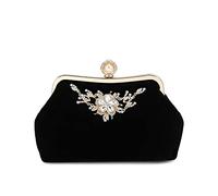 DIRRONA Elegant Womens Handbag Ladies Clutch Bags Exquisite Evening Bag Shiny Bridal Wedding Bag Suitable for Party Prom Annual Meeting Wedding Velour Material Black