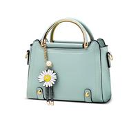 DIRRONA Fashion Cute Women Top Handle Handbags Elegant Women's Tote Bag PU Leather Small Shoulder Bag Casual Travel Work Party Dating Crossbody Bag Satchel Daisy Pendant Green A