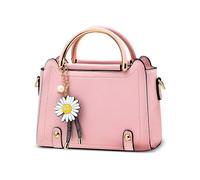DIRRONA Fashion Cute Women Top Handle Handbags Elegant Women's Tote Bag PU Leather Small Shoulder Bag Casual Travel Work Party Dating Crossbody Bag Satchel Daisy Pendant Pink